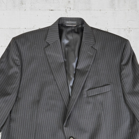 Y2K Lauren Ralph Lauren Black Pinstripe Single Breasted Wool Suit Jacket Size 48 - Picture 2 of 16